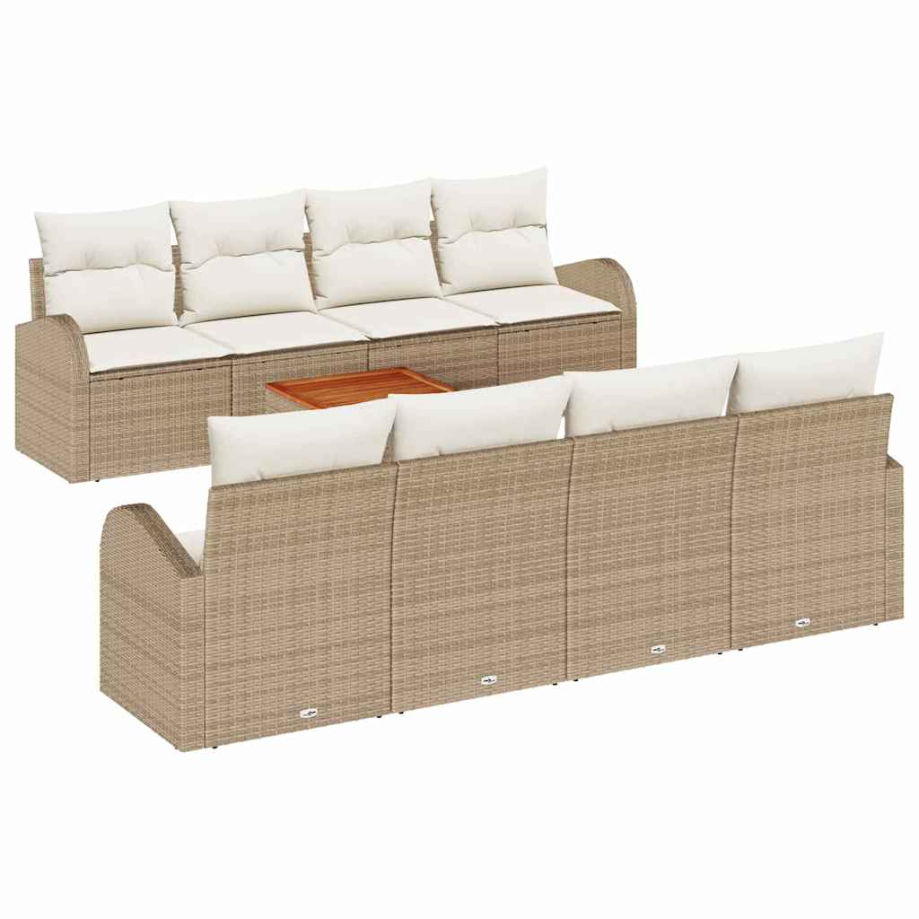 Gartensofa-set mit Kissen 9 pcs Beige Poly-Rattan