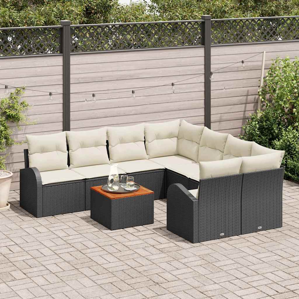 Gartensofa-set 9 Stk. Schwarz Poly-Rattan