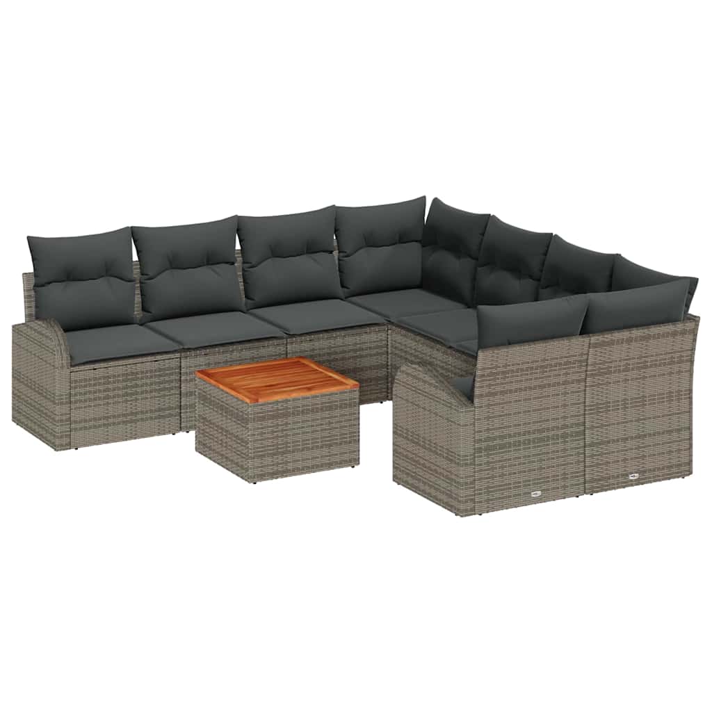 Gartensofa-set 9 stk. Grau Poly-Rattan