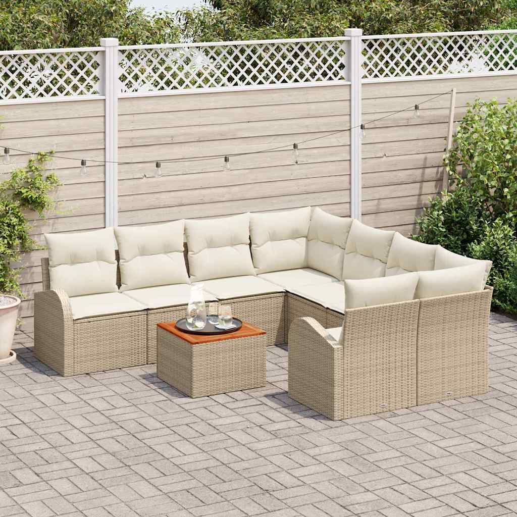 Gartensofa-set mit Kissen 9 pcs Beige Poly-Rattan