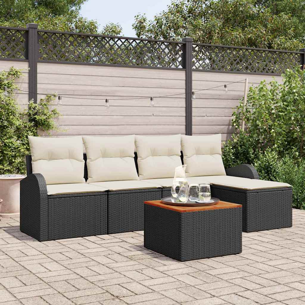 Gartensofa-set 6 stk. Schwarz Poly-Rattan