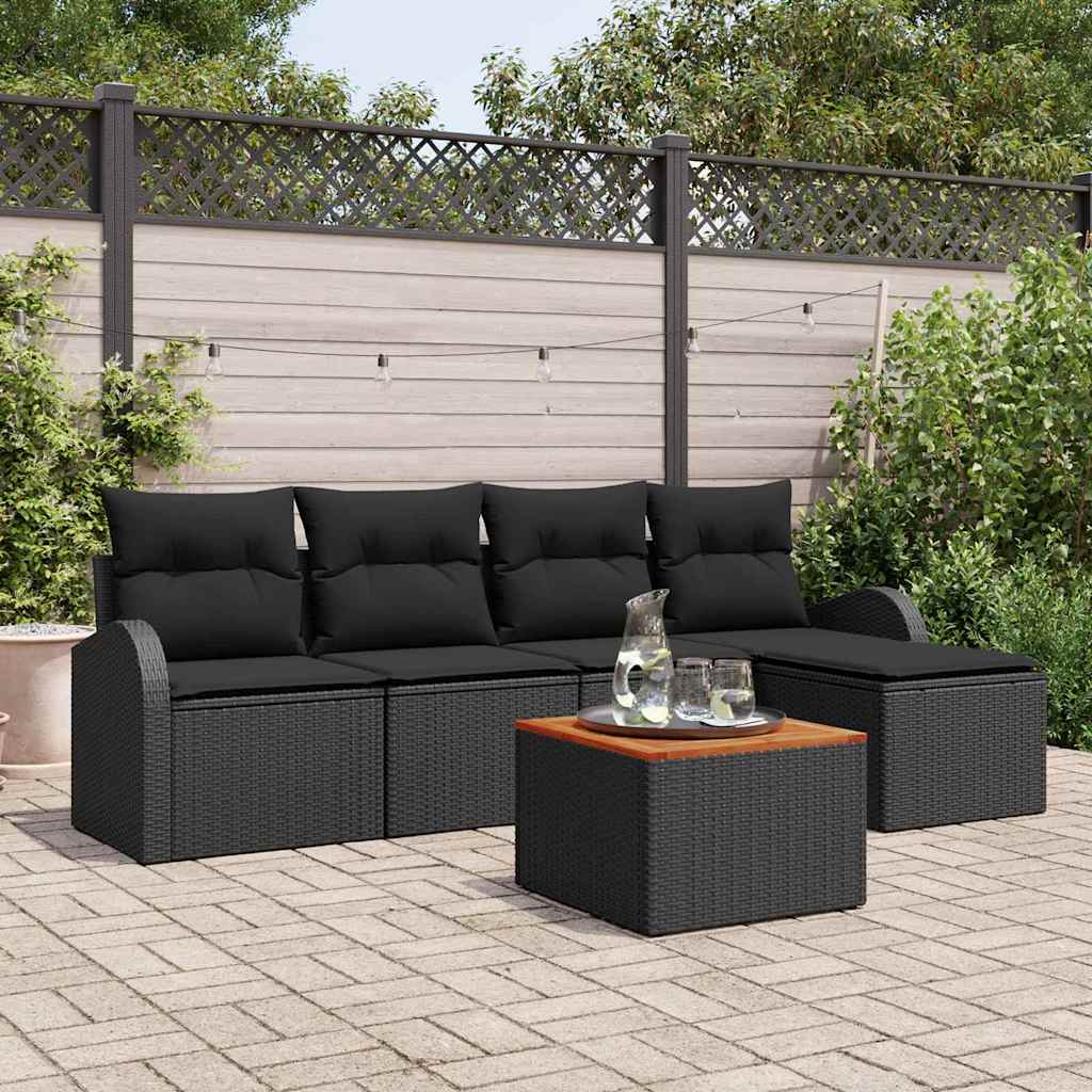 Gartensofa-set 6 stk. Schwarz Poly-Rattan