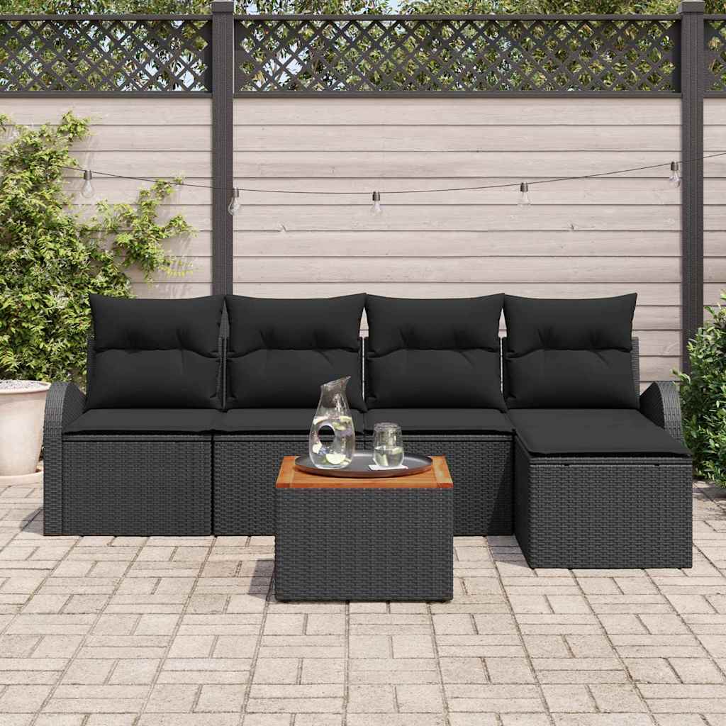Gartensofa-set 6 stk. Schwarz Poly-Rattan