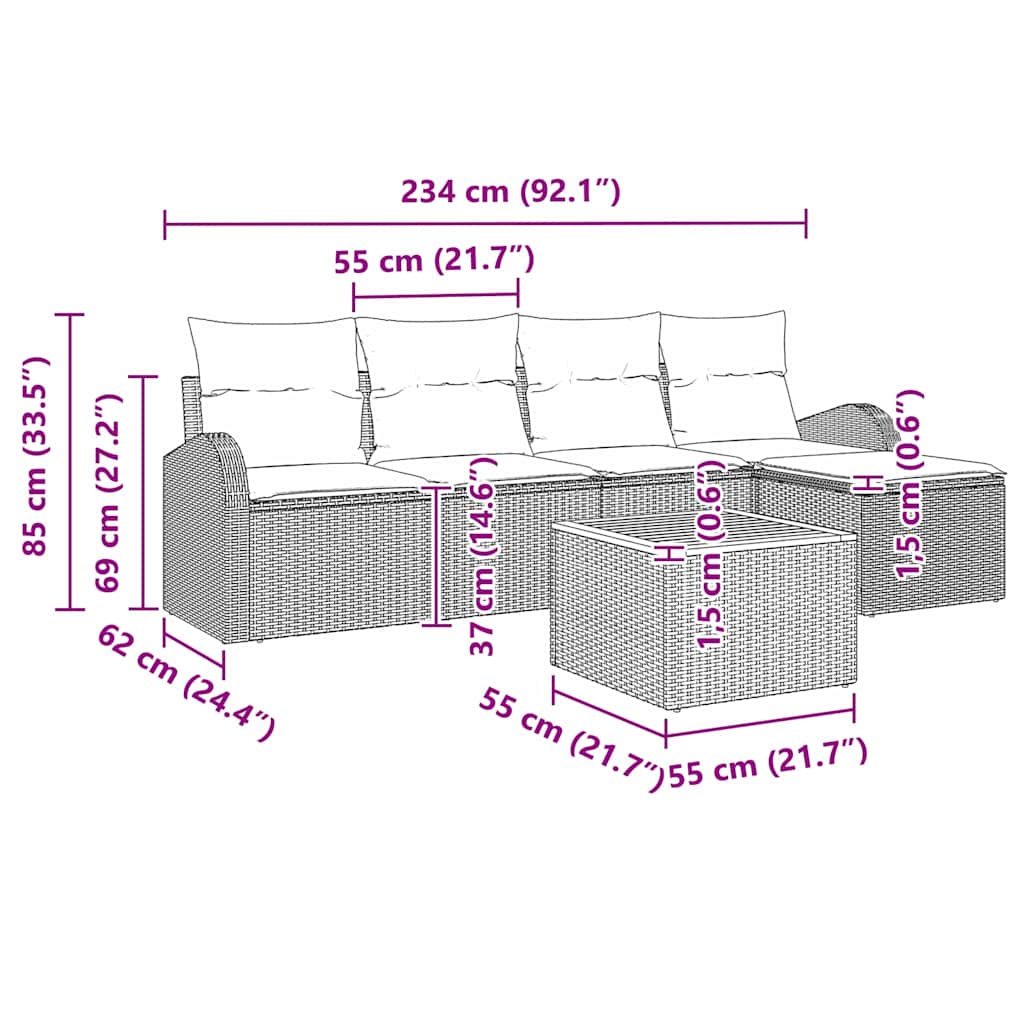Gartensofa-set 6 stk. Schwarz Poly-Rattan
