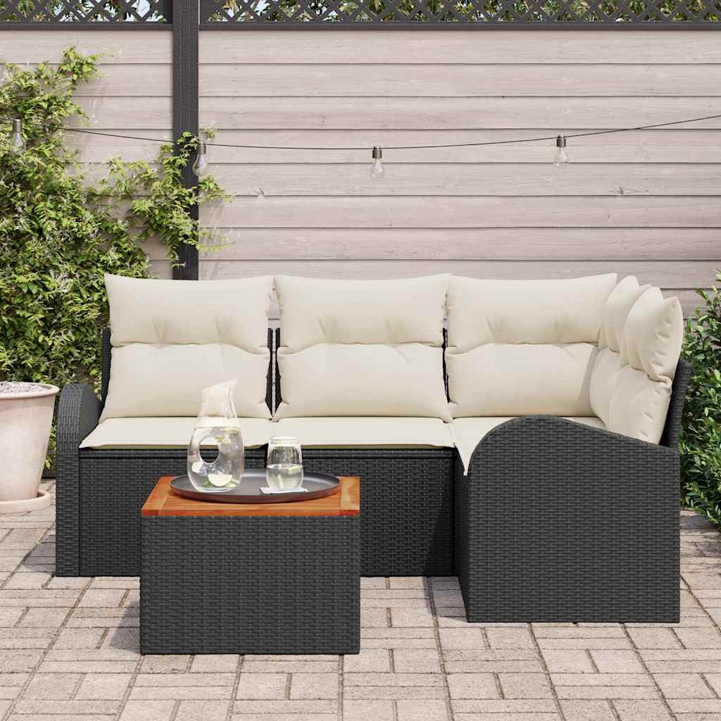 Gartensofa-set 5 stk. Schwarz Poly-Rattan