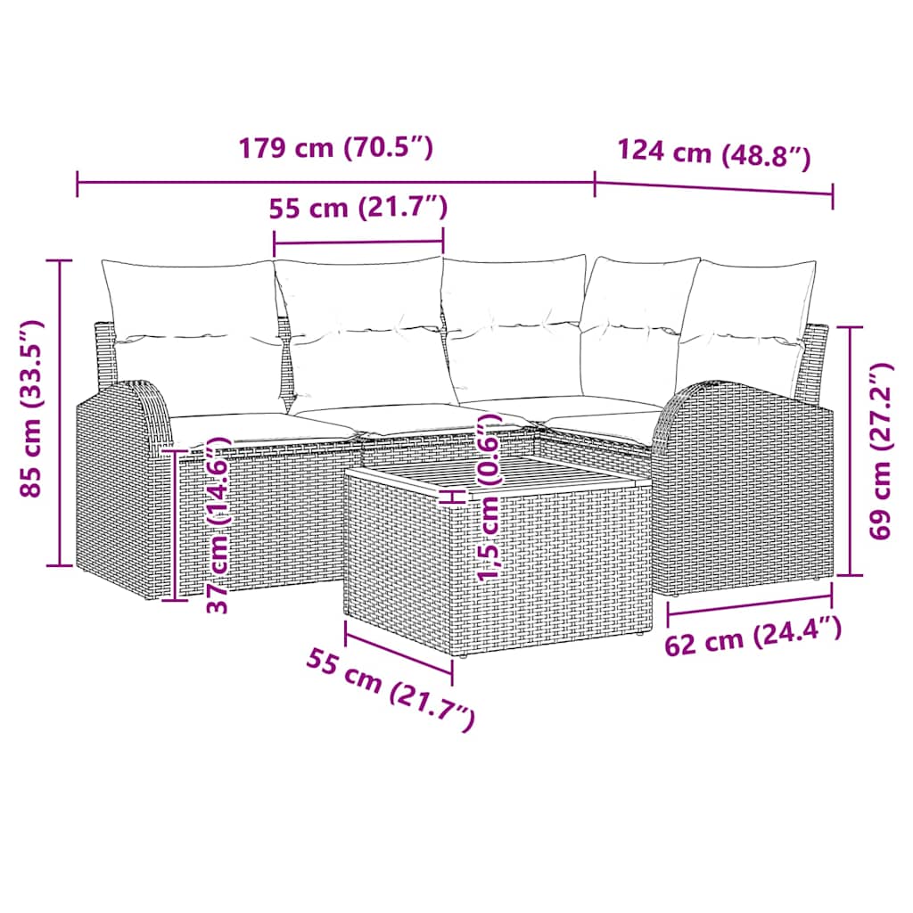 Gartensofa-set 5 stk. Schwarz Poly-Rattan