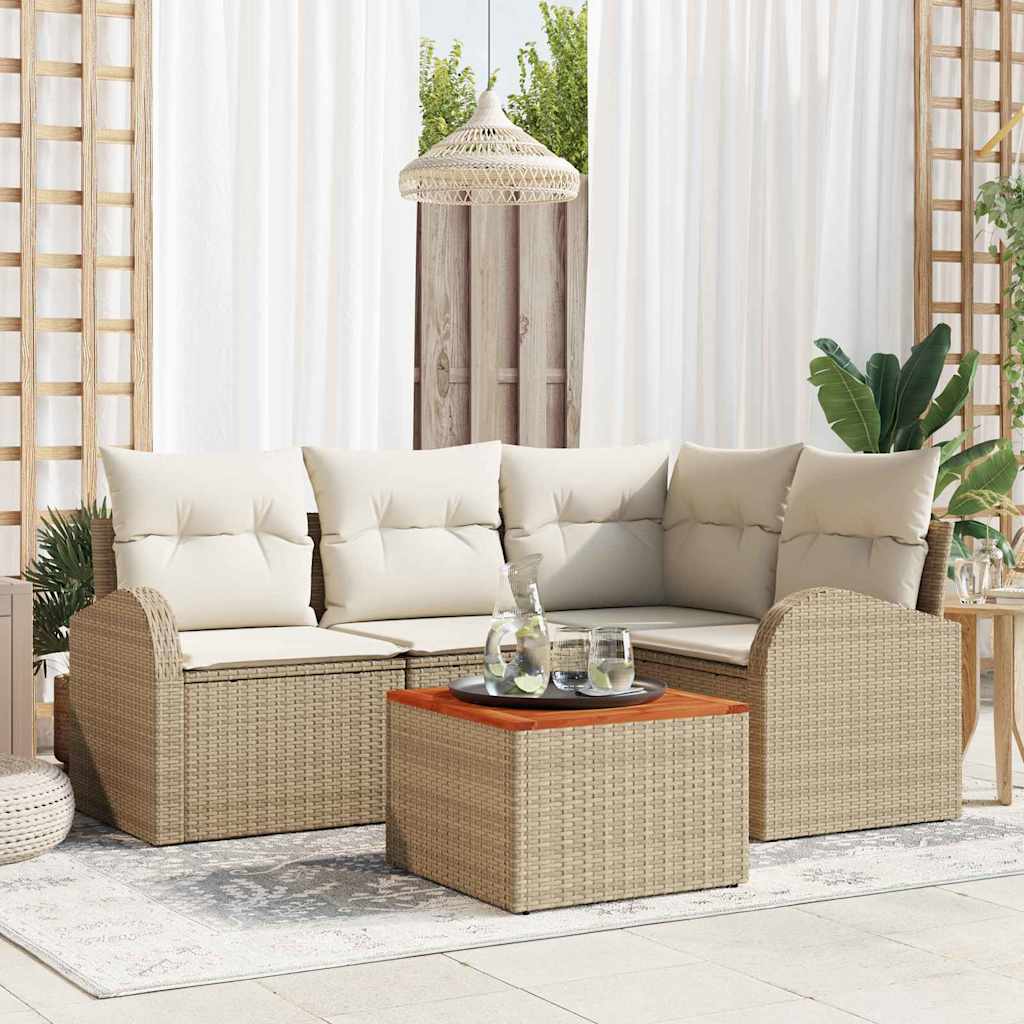 Gartensofa-set 5 stk. Beige Poly-Rattan