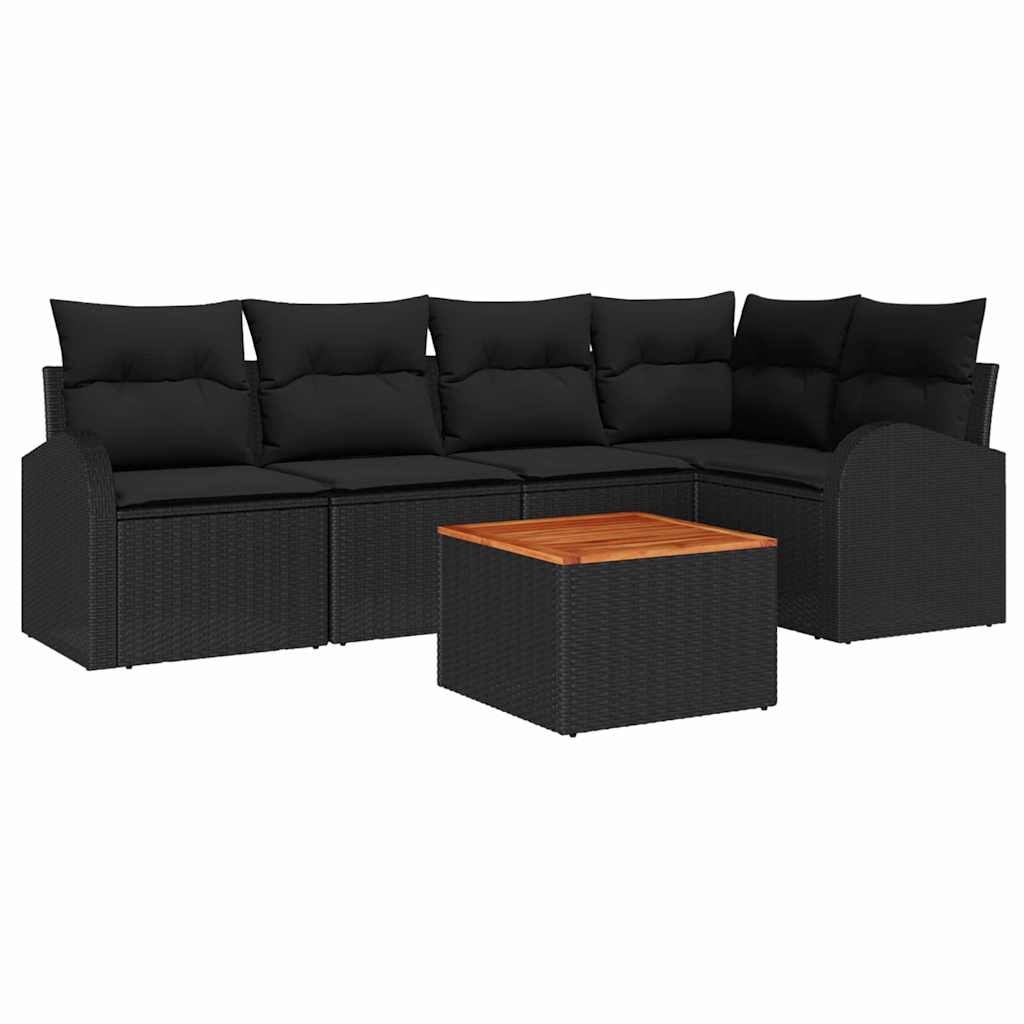 Gartensofa-set 6 stk. Schwarz Poly-Rattan