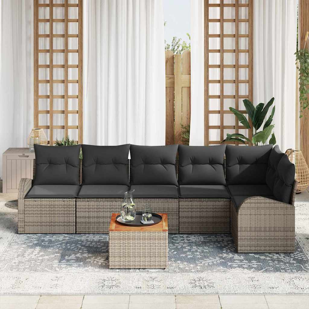 Gartensofa-set 7 stk. Grau Poly-Rattan