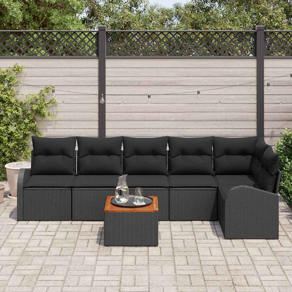 Gartensofa-set 7 Stk. Schwarz Poly-Rattan
