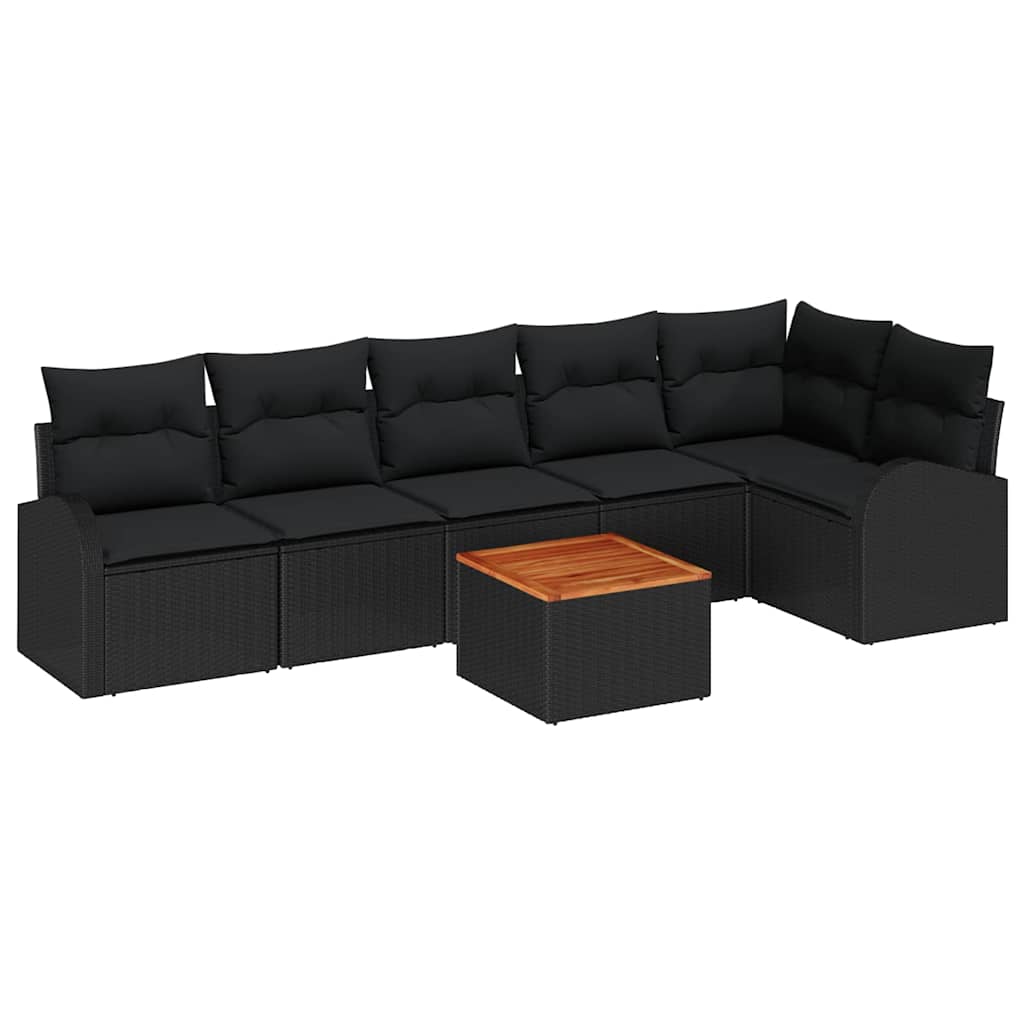 Gartensofa-set 7 Stk. Schwarz Poly-Rattan
