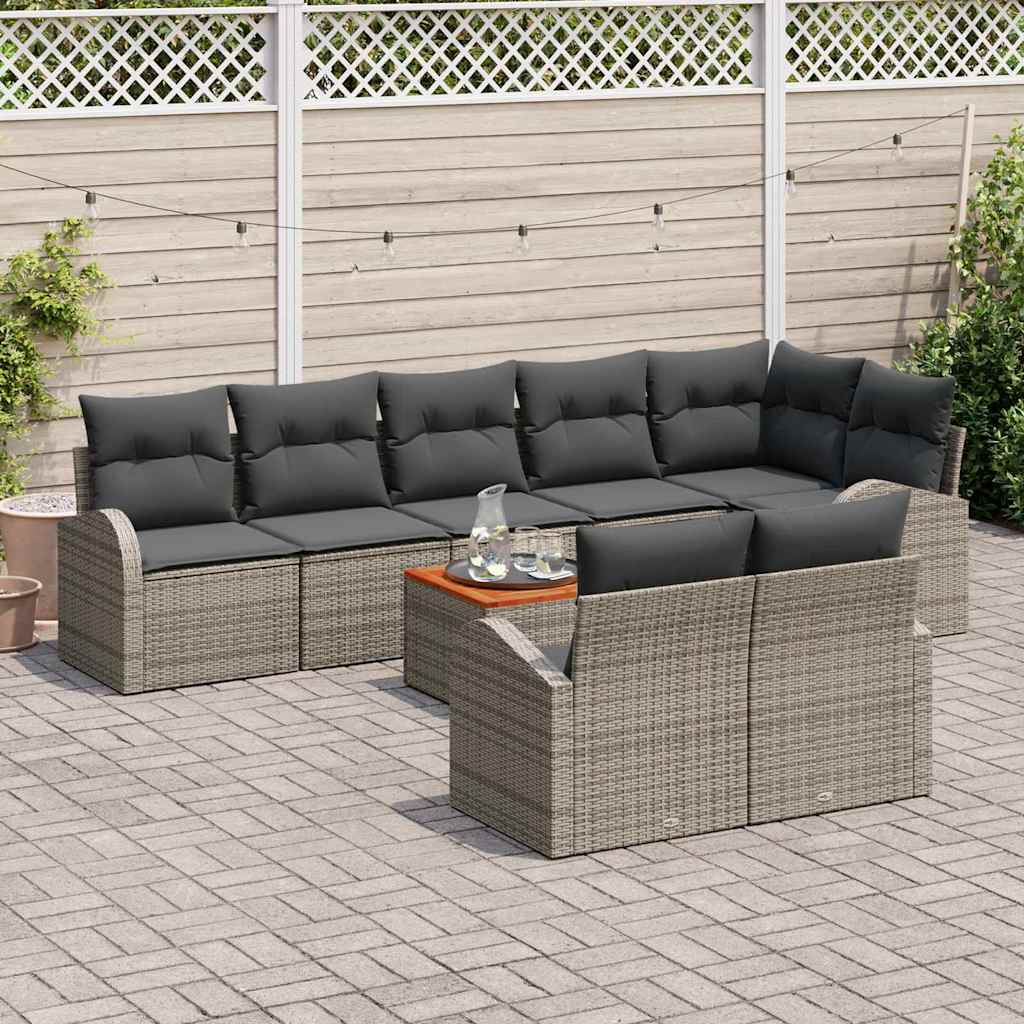Gartensofa-set mit Kissen 9 pcs Grau Poly-Rattan