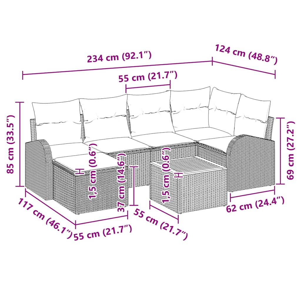 Gartensofa-set 7 stk. Schwarz Poly-Rattan