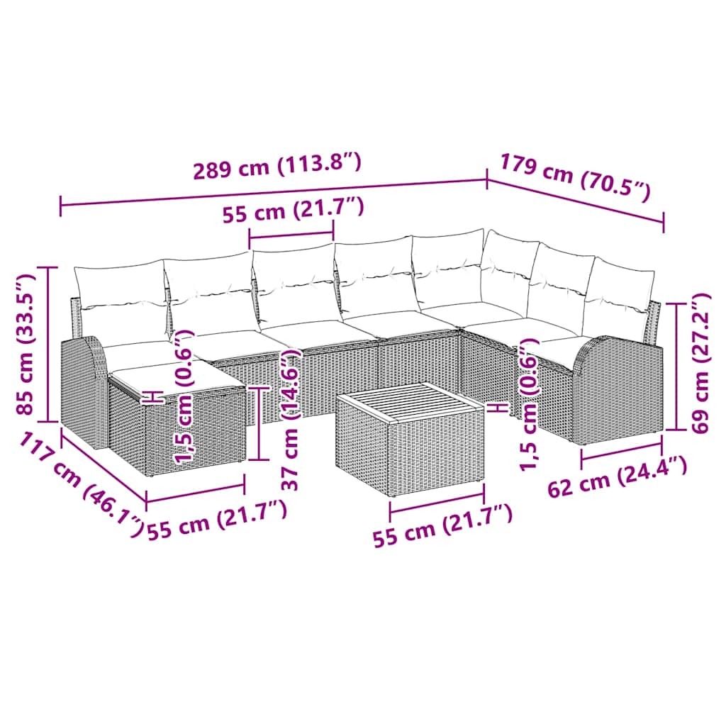 Gartensofa-set 9 stk. Schwarz Poly-Rattan