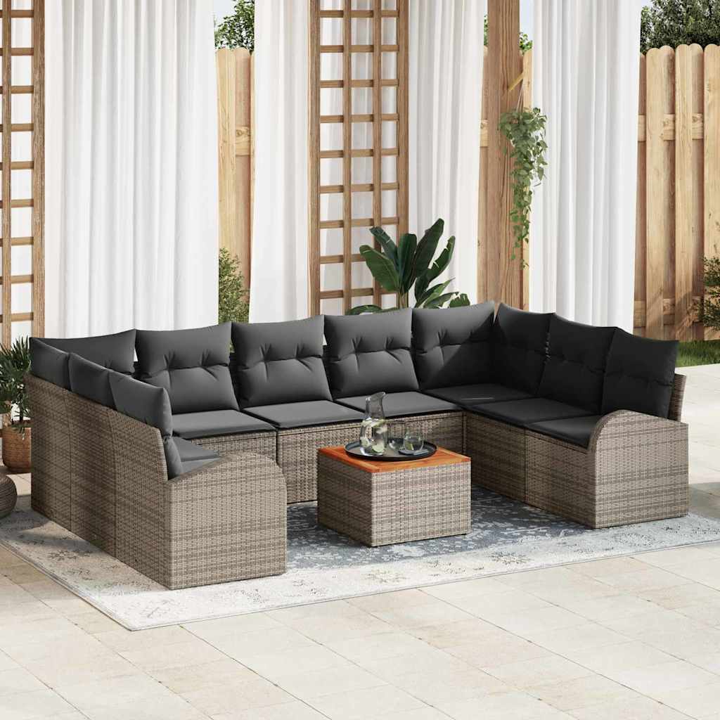 Gartensofa-set 10 stk. Grau Poly-Rattan