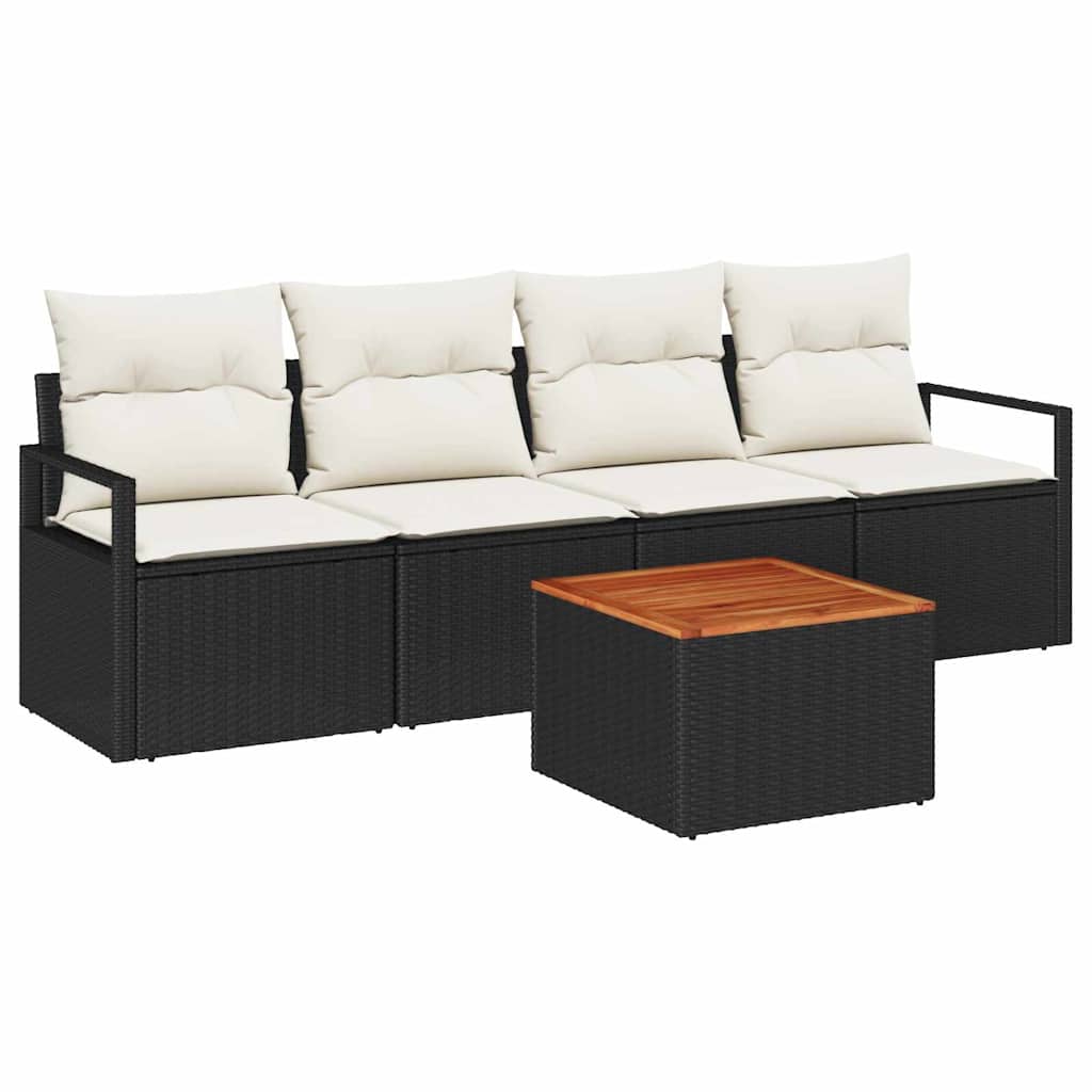 Gartensofa-set mit Kissen 5 pcs Schwarz Poly-Rattan