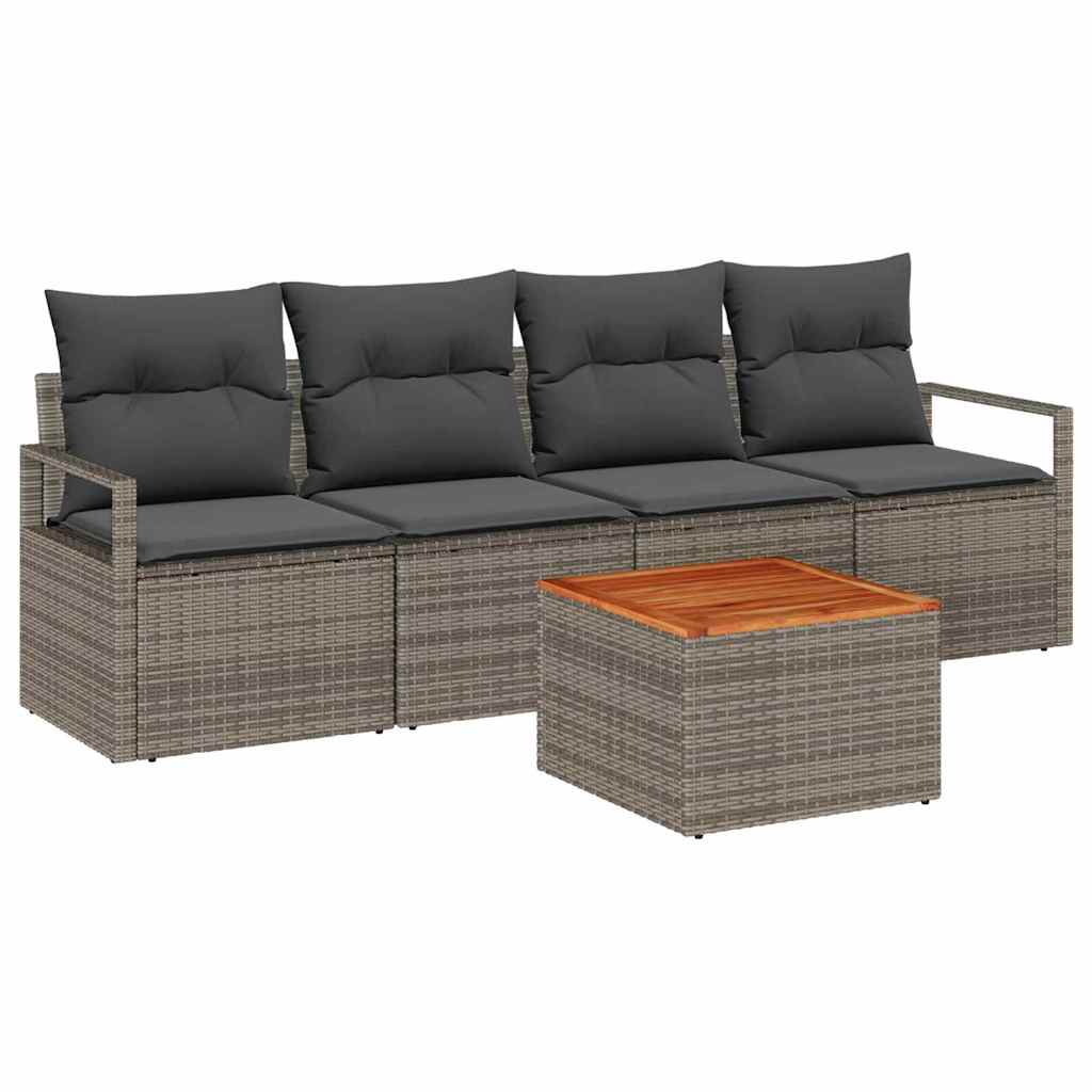 Gartensofa-set mit Kissen 5 pcs Grau Poly-Rattan