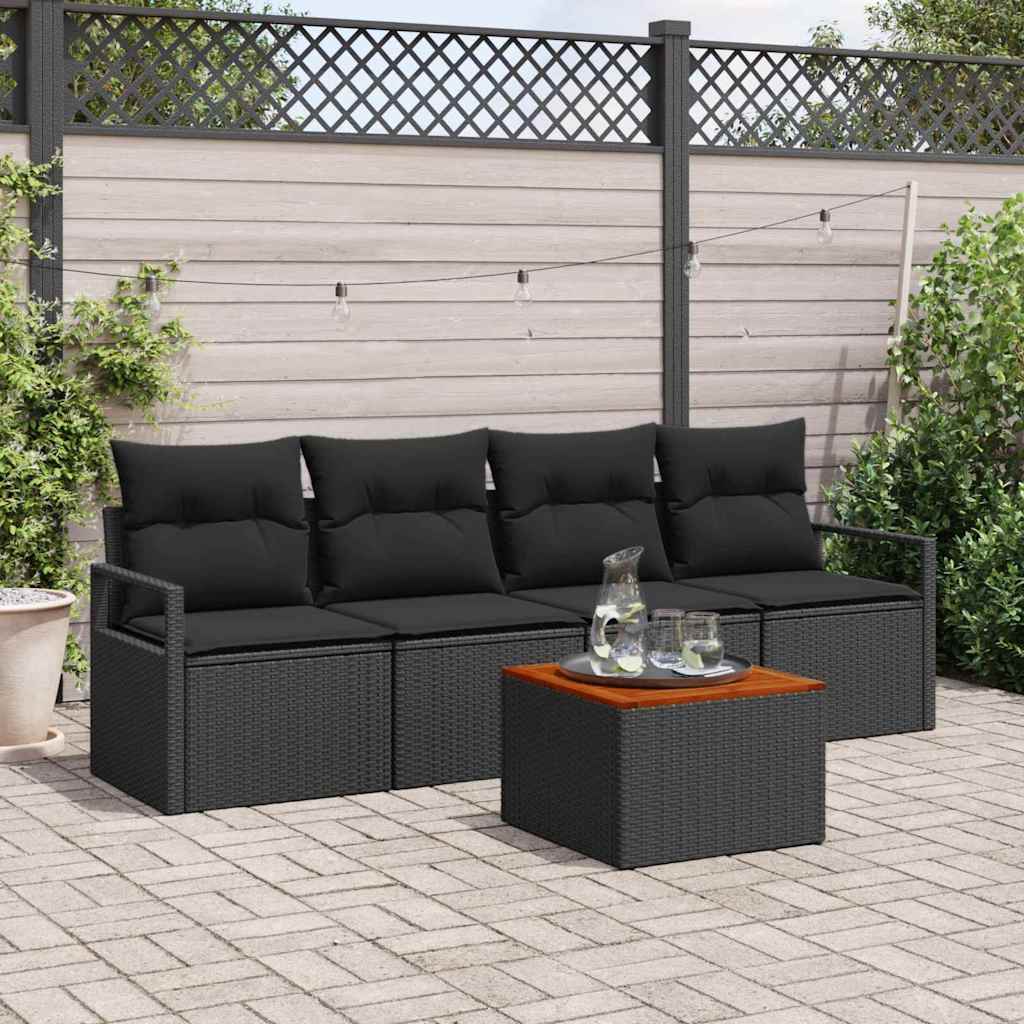 Gartensofa-set 5 stk. Schwarz Poly-Rattan