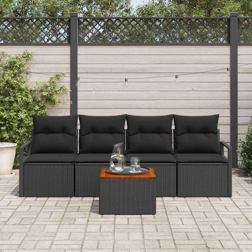 Gartensofa-set 5 stk. Schwarz Poly-Rattan