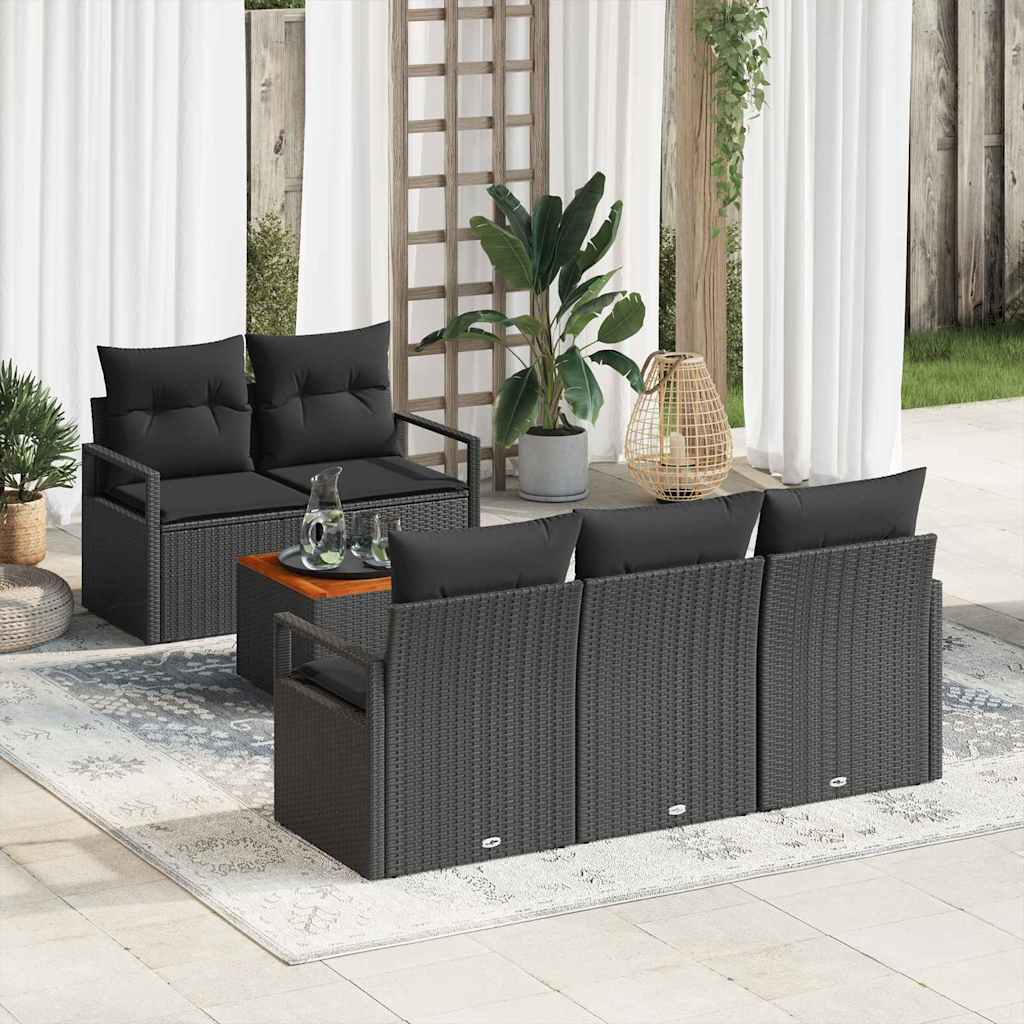 Gartensofa-set 6 stk. Schwarz Poly-Rattan