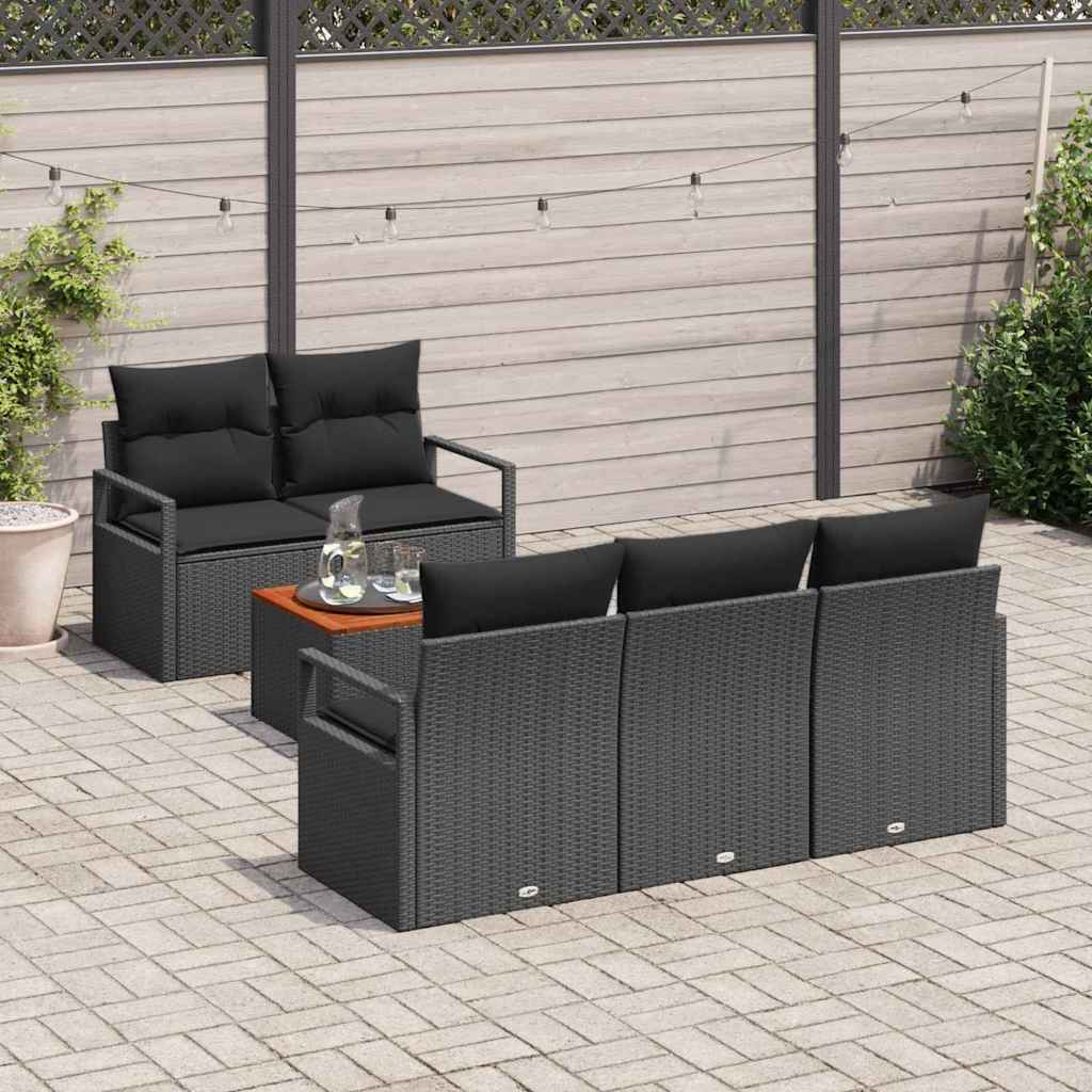 Gartensofa-set 6 stk. Schwarz Poly-Rattan