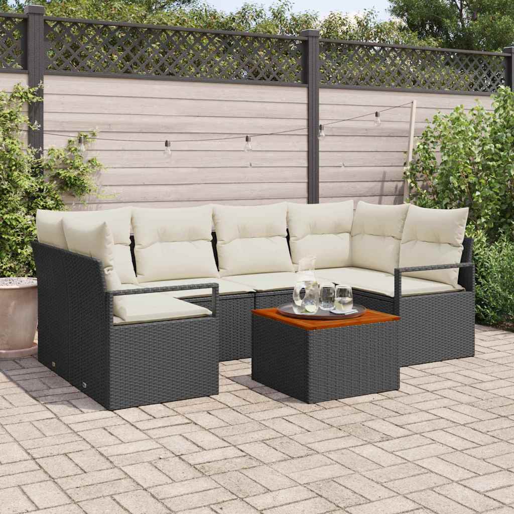 Gartensofa-set 7 Stk. Schwarz Poly-Rattan