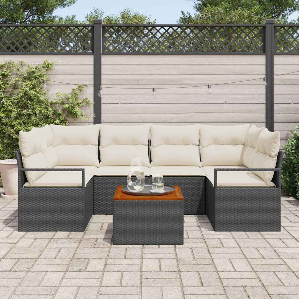 Gartensofa-set 7 Stk. Schwarz Poly-Rattan