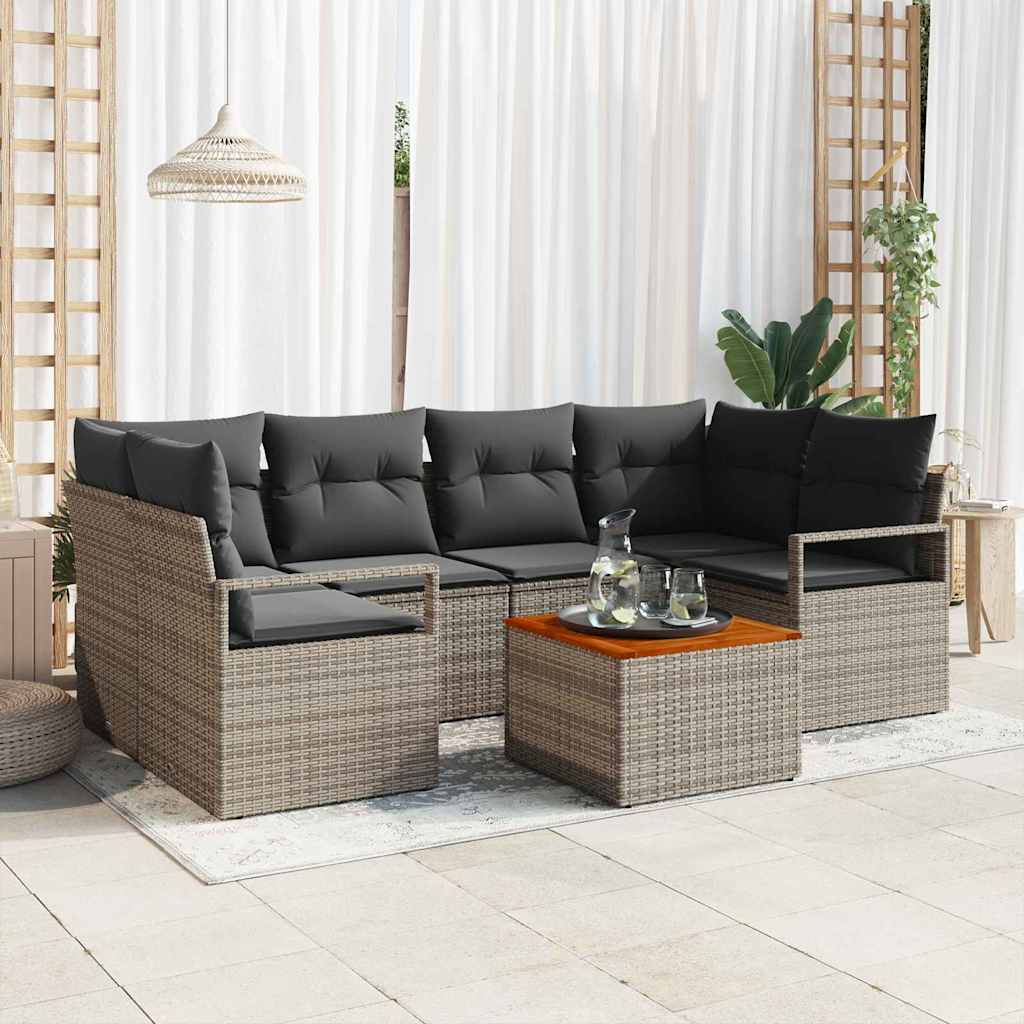 Gartensofa-set mit Kissen 7 pcs Grau Poly-Rattan