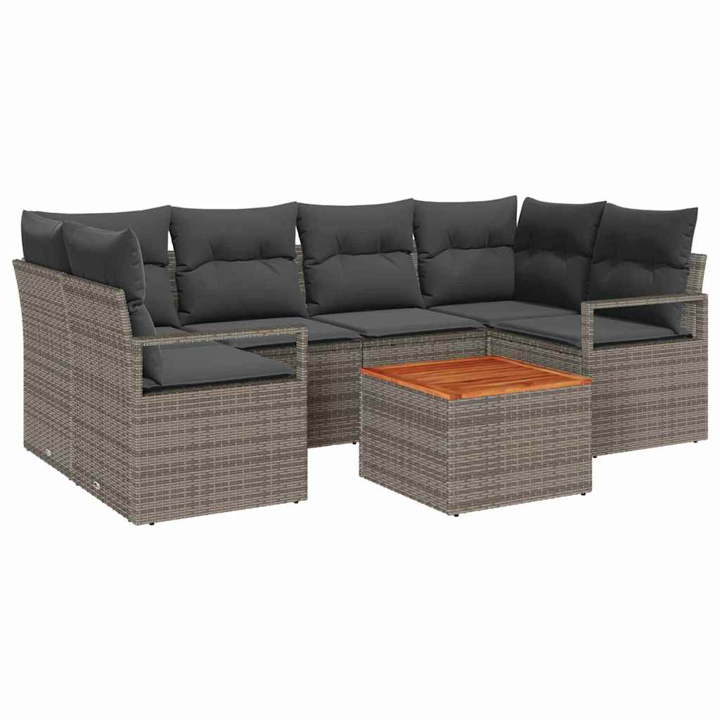 Gartensofa-set mit Kissen 7 pcs Grau Poly-Rattan