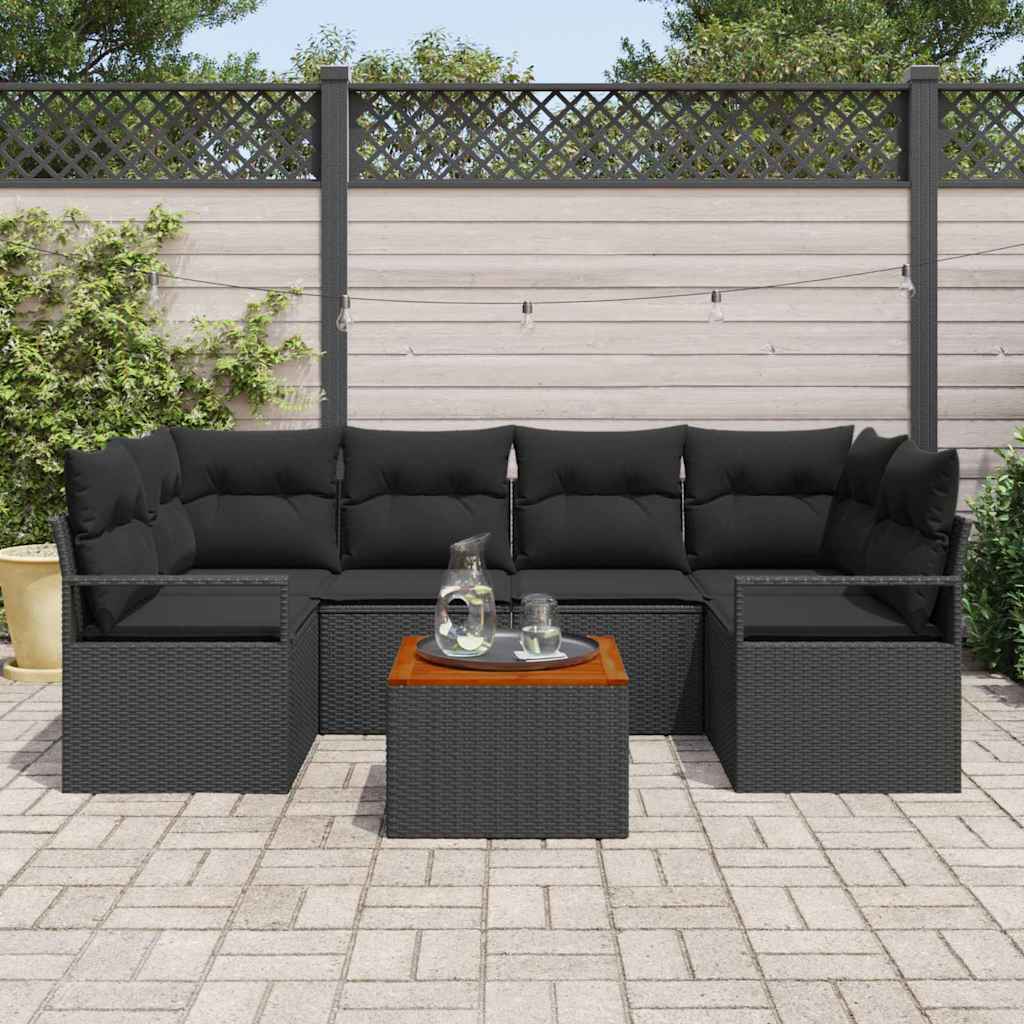 Gartensofa-set 7 stk. Schwarz Poly-Rattan