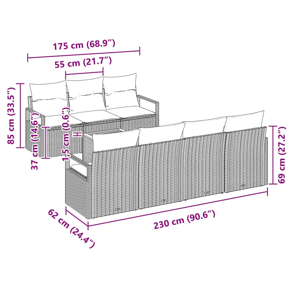 Gartensofa-set mit Kissen 8 pcs Schwarz Poly-Rattan