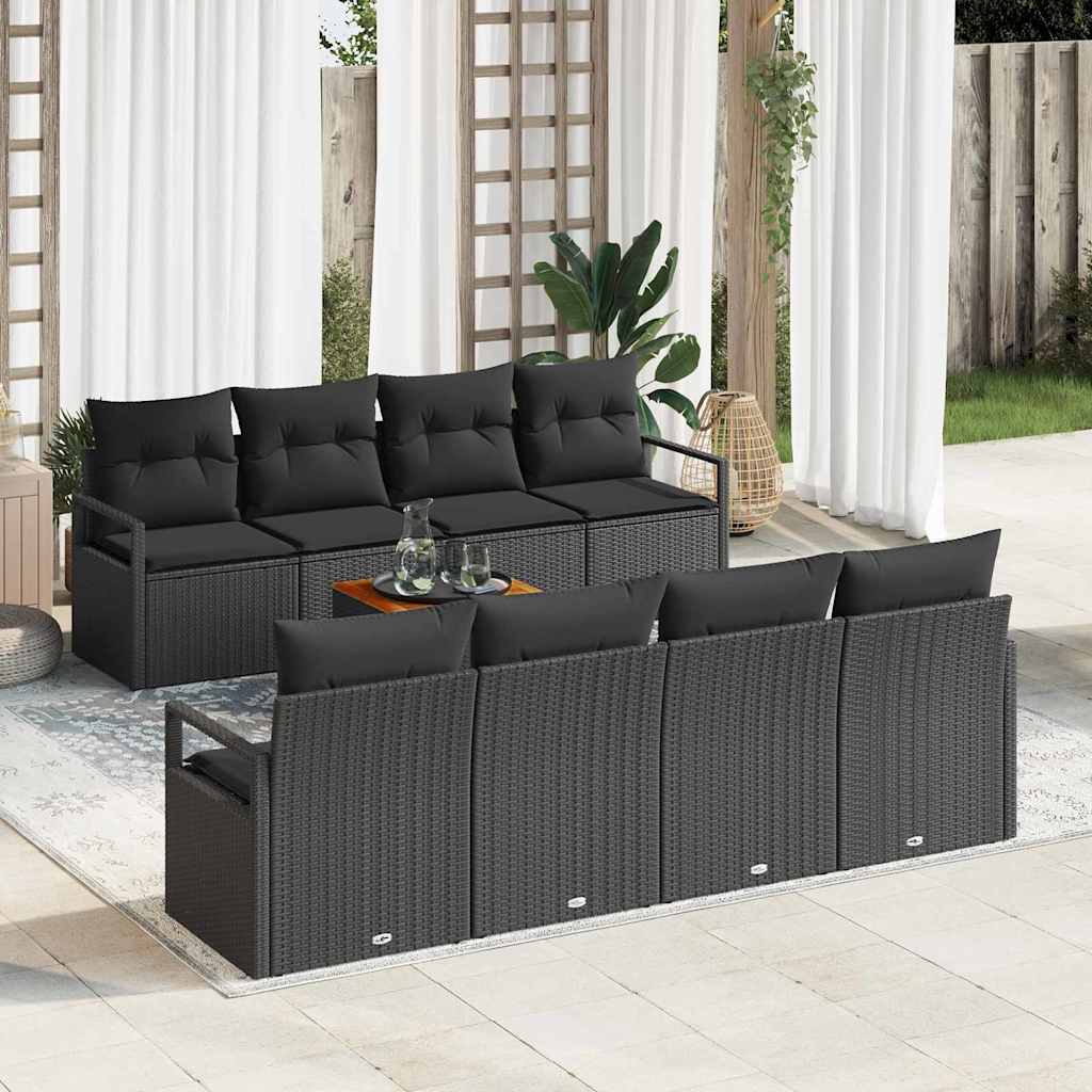Gartensofa-set 9 stk. Schwarz Poly-Rattan