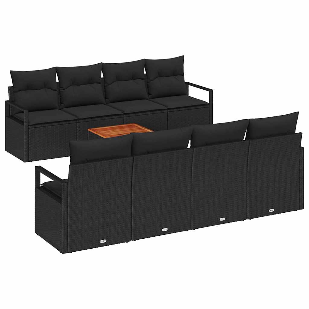 Gartensofa-set 9 stk. Schwarz Poly-Rattan