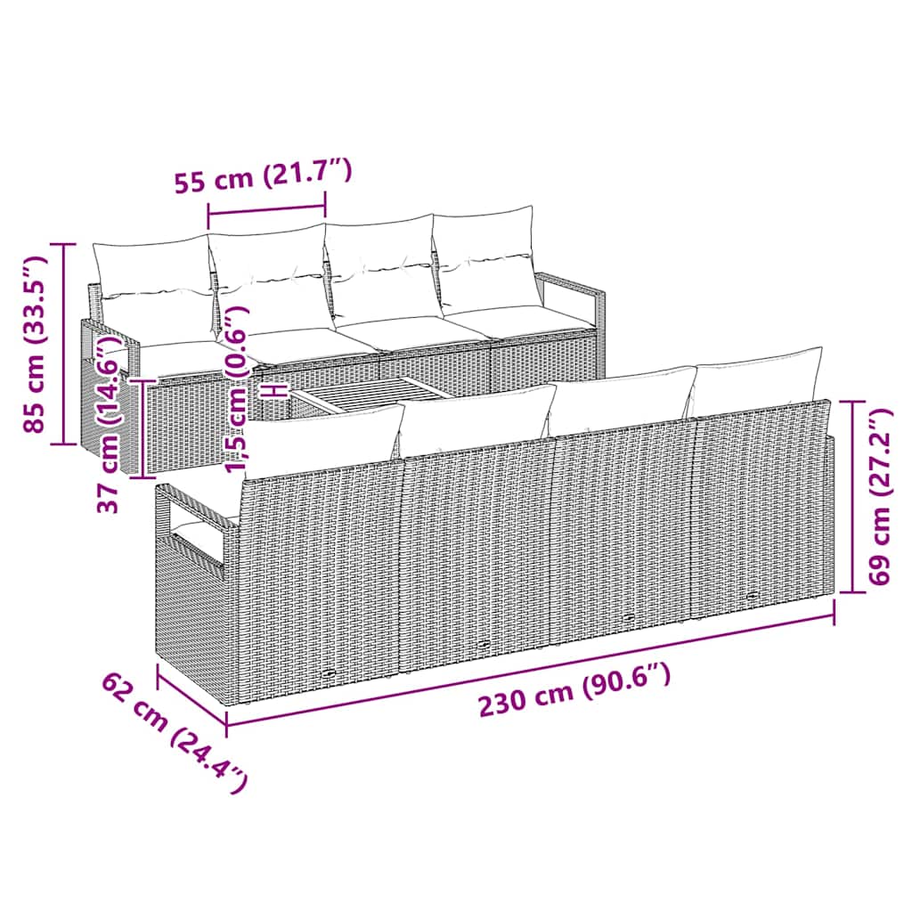 Gartensofa-set 9 stk. Schwarz Poly-Rattan