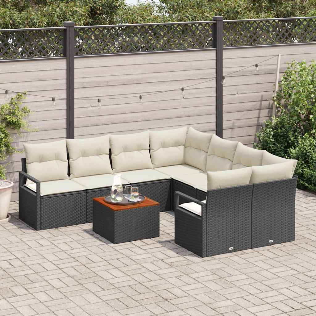 Gartensofa-set 9 Stk. Schwarz Poly-Rattan