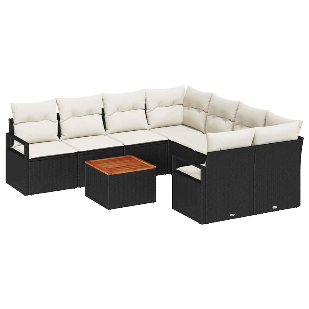 Gartensofa-set 9 Stk. Schwarz Poly-Rattan
