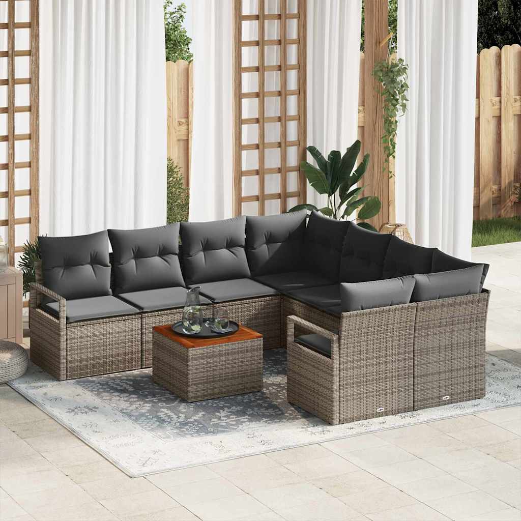 Gartensofa-set 9 stk. Grau Poly-Rattan