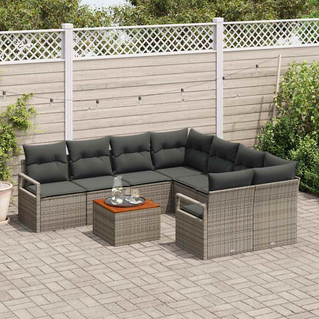 Gartensofa-set 9 stk. Grau Poly-Rattan