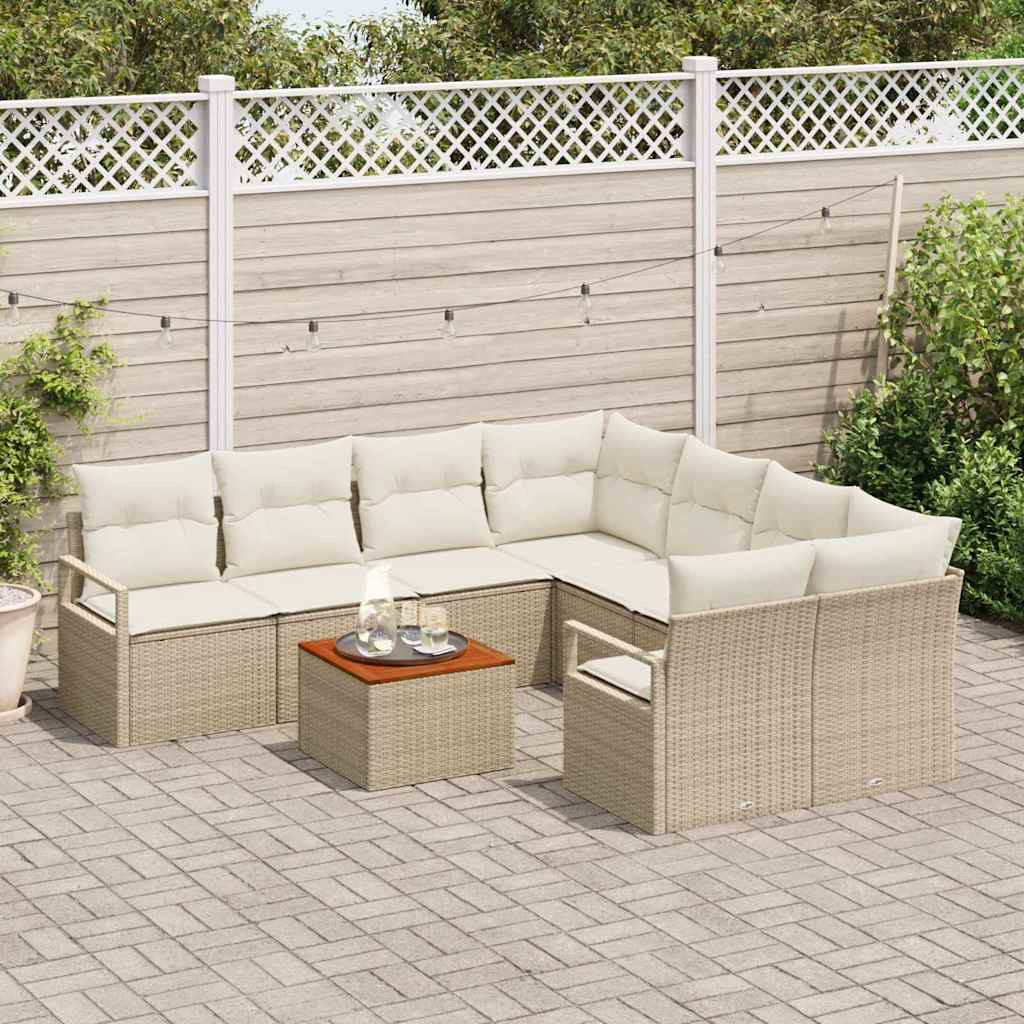 Gartensofa-set mit Kissen 9 pcs Beige Poly-Rattan