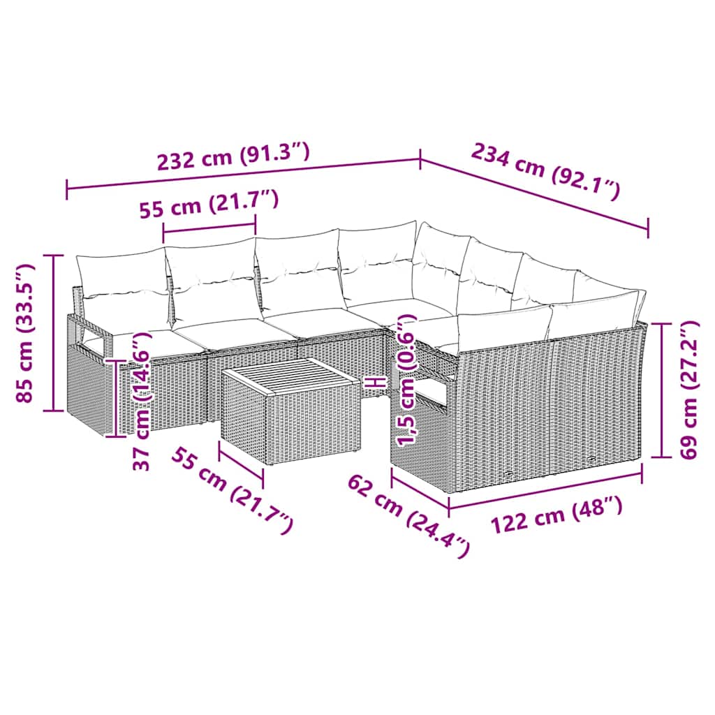 Gartensofa-set 9 stk. Schwarz Poly-Rattan