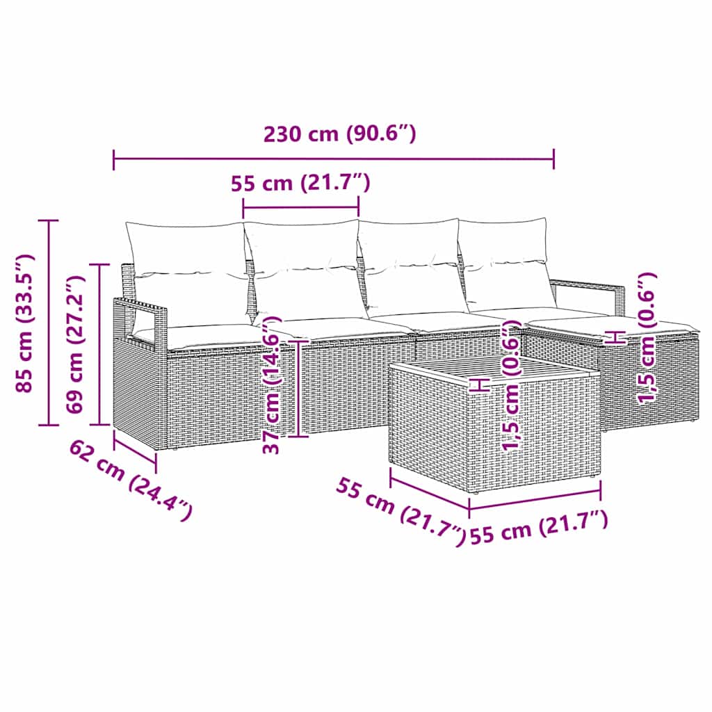 Gartensofa-set 6 stk. Schwarz Poly-Rattan