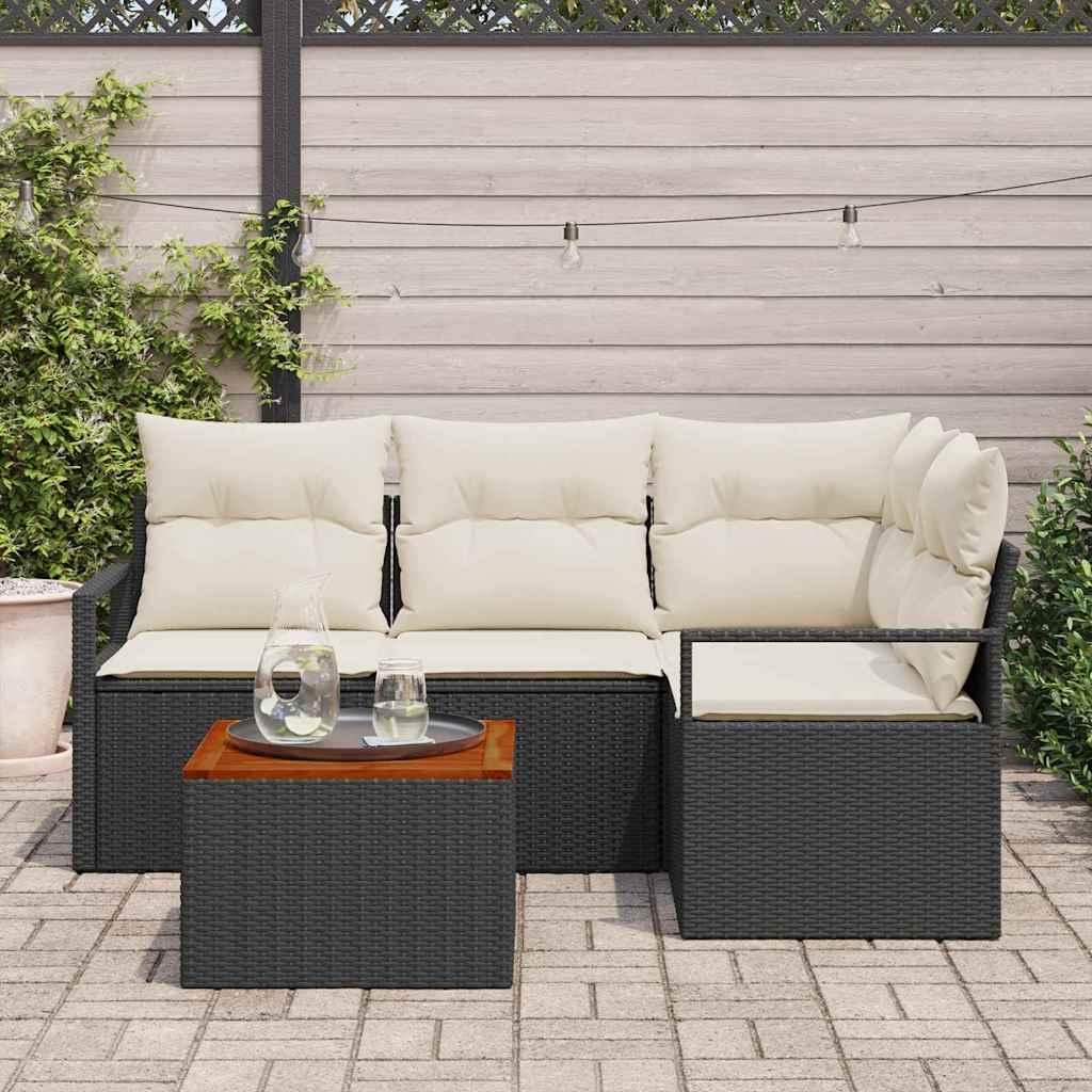 Gartensofa-set 5 stk. Schwarz Poly-Rattan