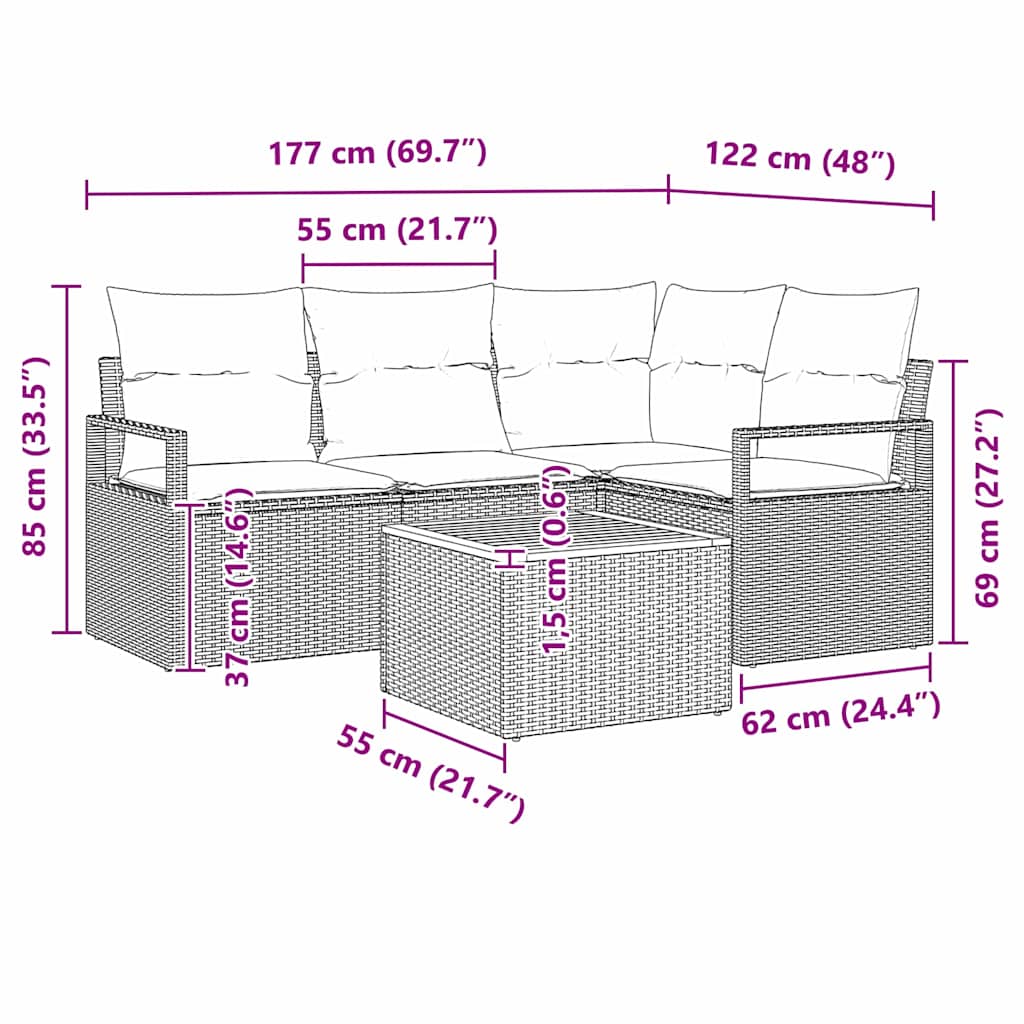 Gartensofa-set 5 stk. Schwarz Poly-Rattan