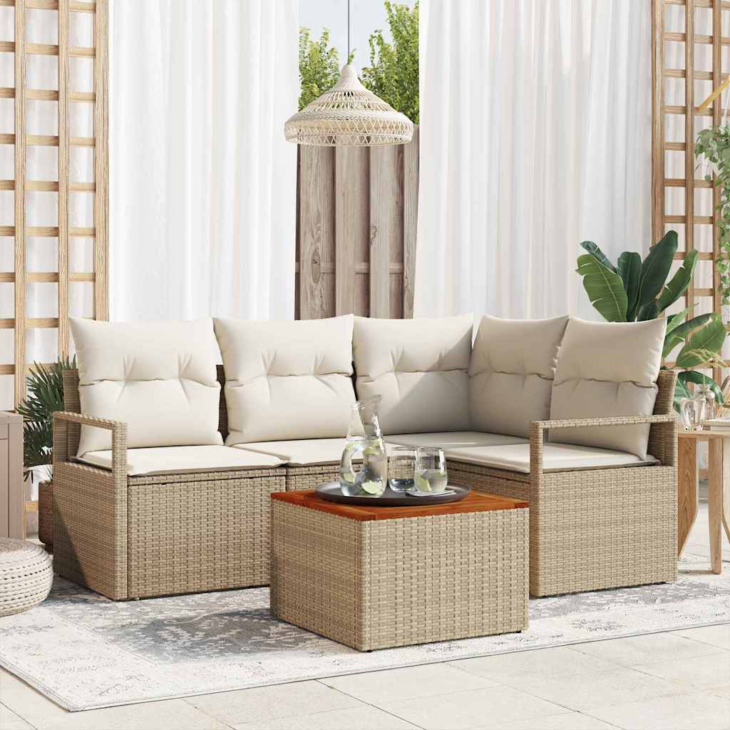 Gartensofa-set 5 stk. Beige Poly-Rattan