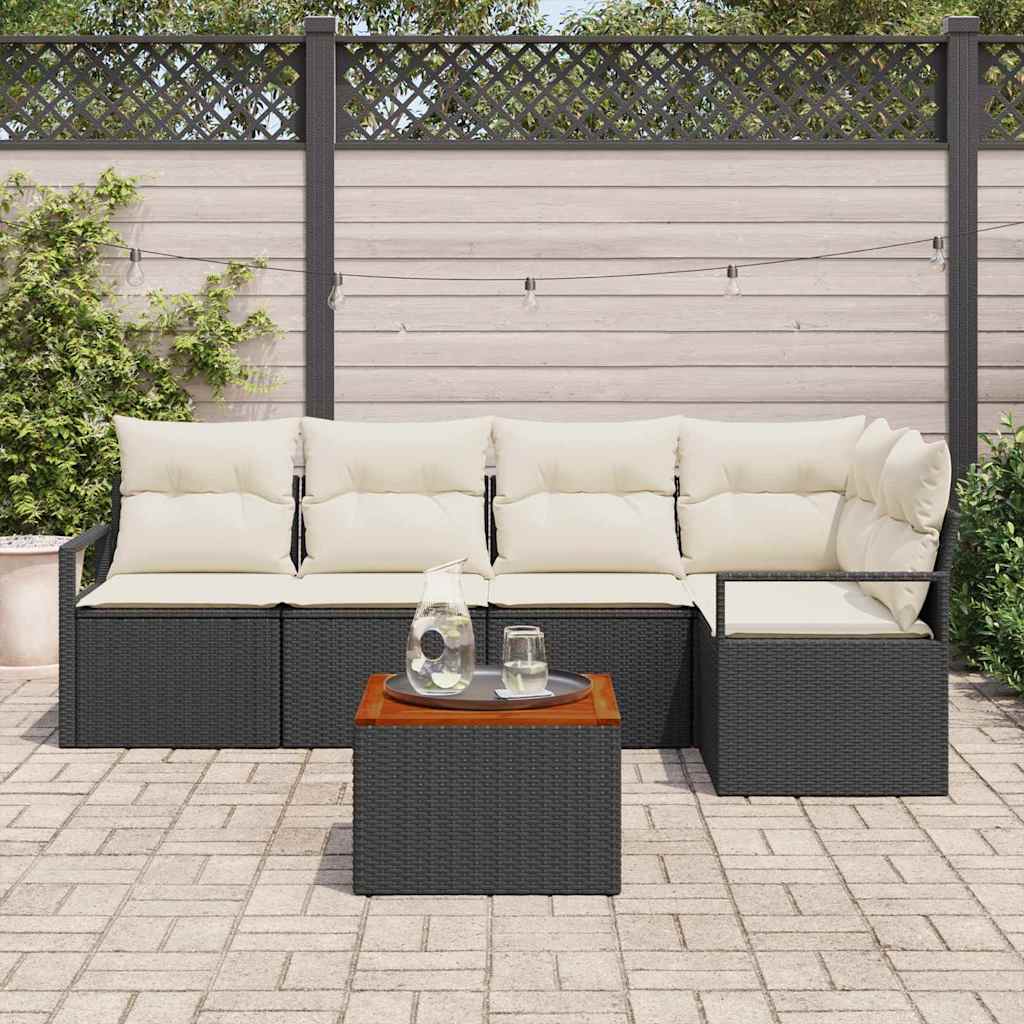 Gartensofa-set 6 stk. Schwarz Poly-Rattan