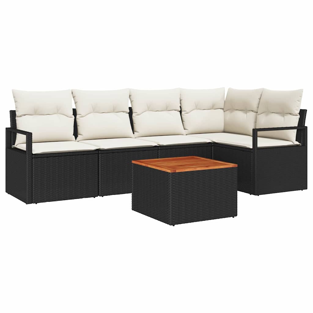 Gartensofa-set 6 stk. Schwarz Poly-Rattan