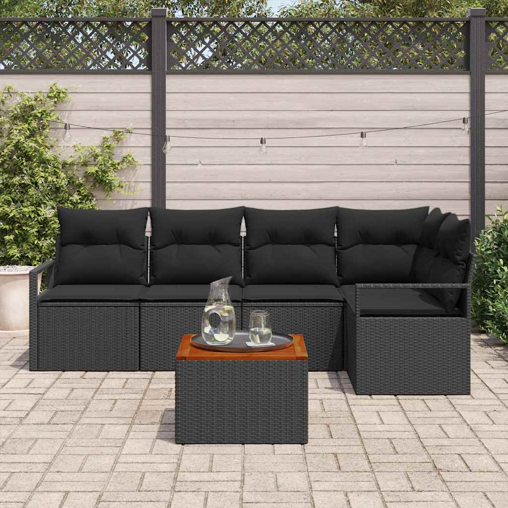 Gartensofa-set mit Kissen 6 pcs Schwarz Poly-Rattan