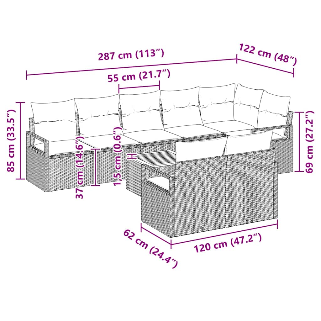 Gartensofa-set 9 stk. Schwarz Poly-Rattan