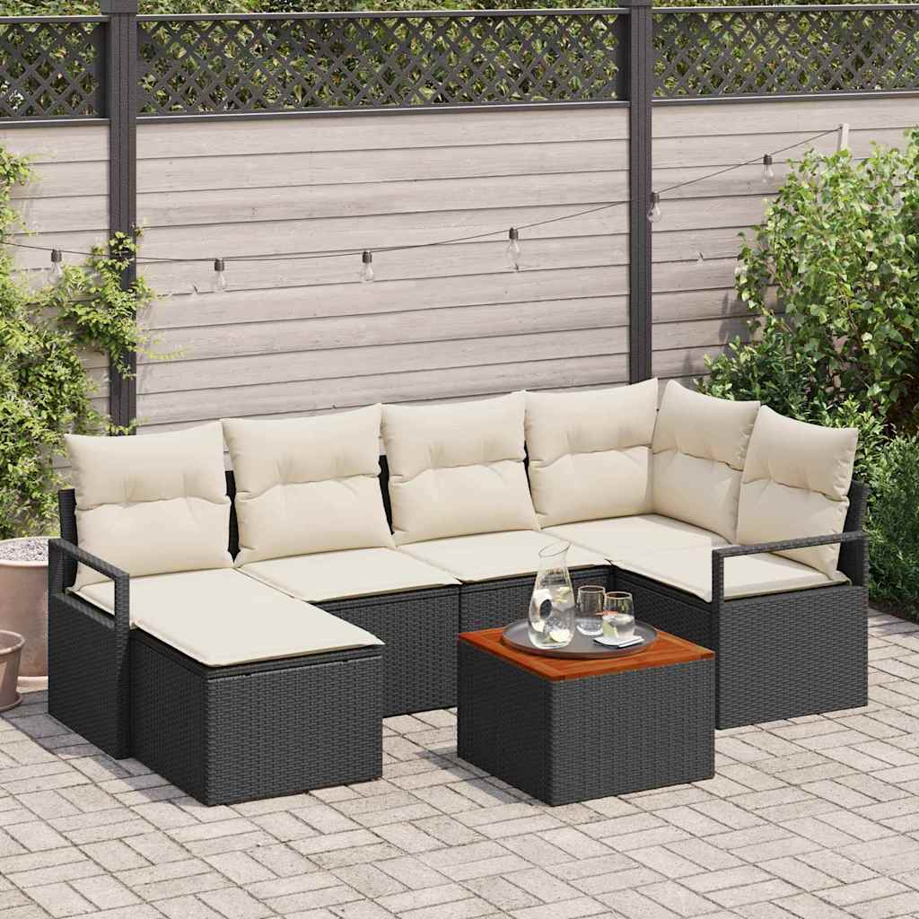 Gartensofa-set 7 stk. Schwarz Poly-Rattan