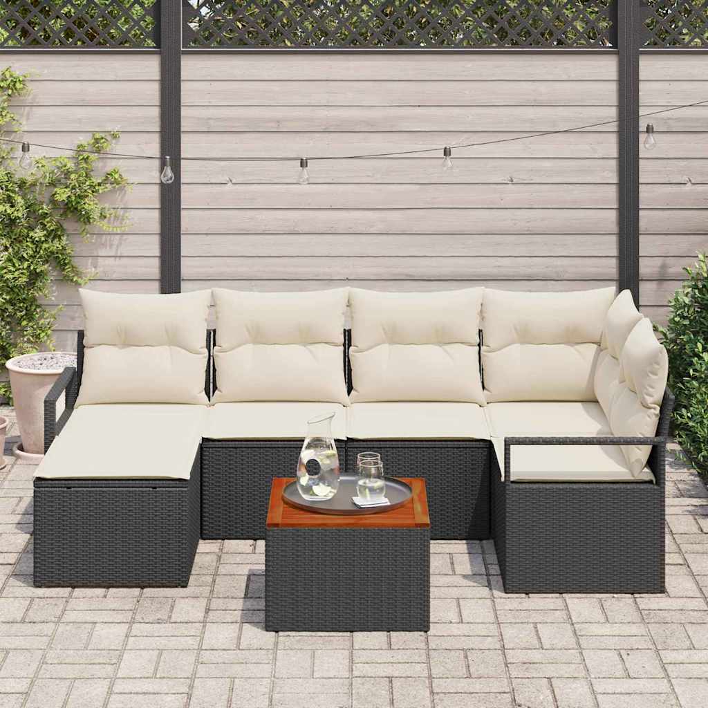 Gartensofa-set 7 stk. Schwarz Poly-Rattan